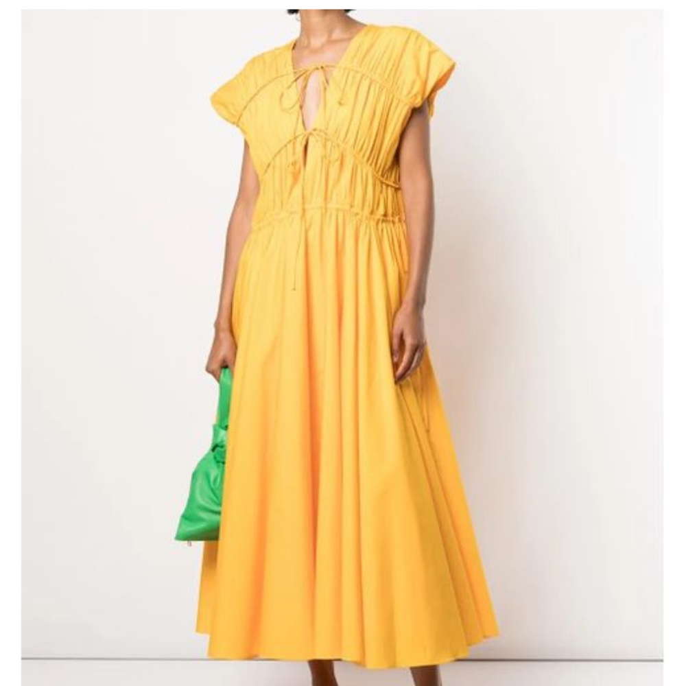 TOVE Yellow V-Neck Gathered Waist Midi Dress